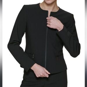 CALVIN KLEIN Black Blazer Size 2 Peplum